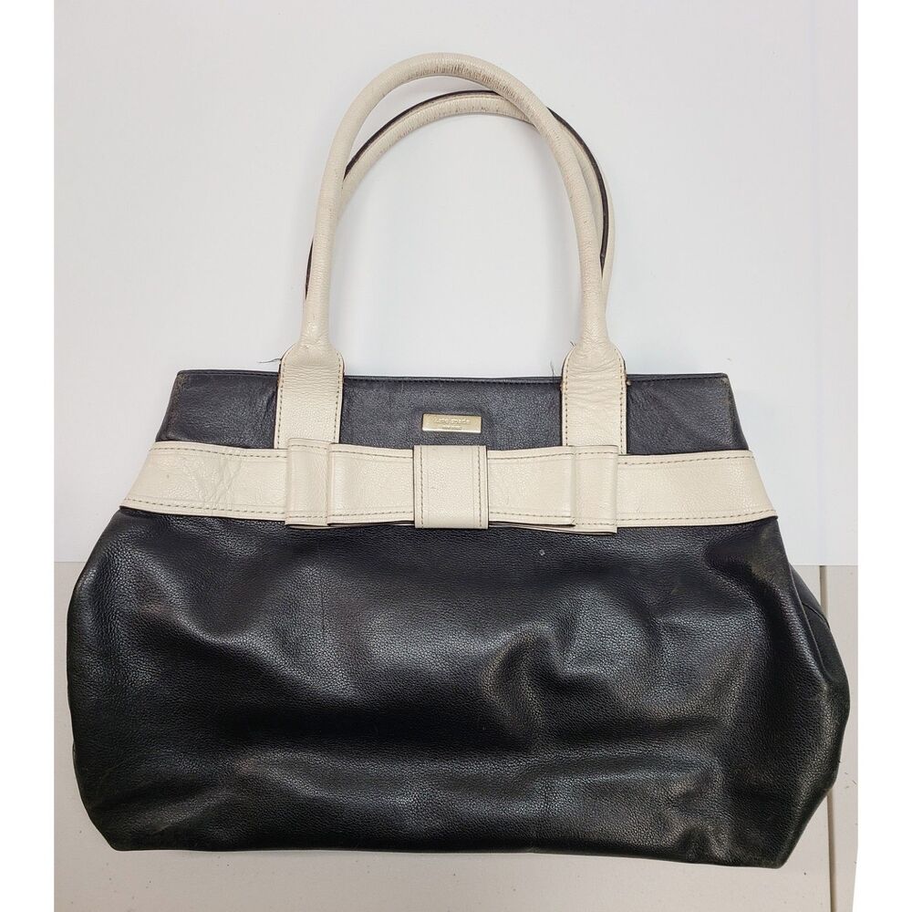 Kate Spade Alice Court Diehl Leather Tote Bag Black Cream Bow